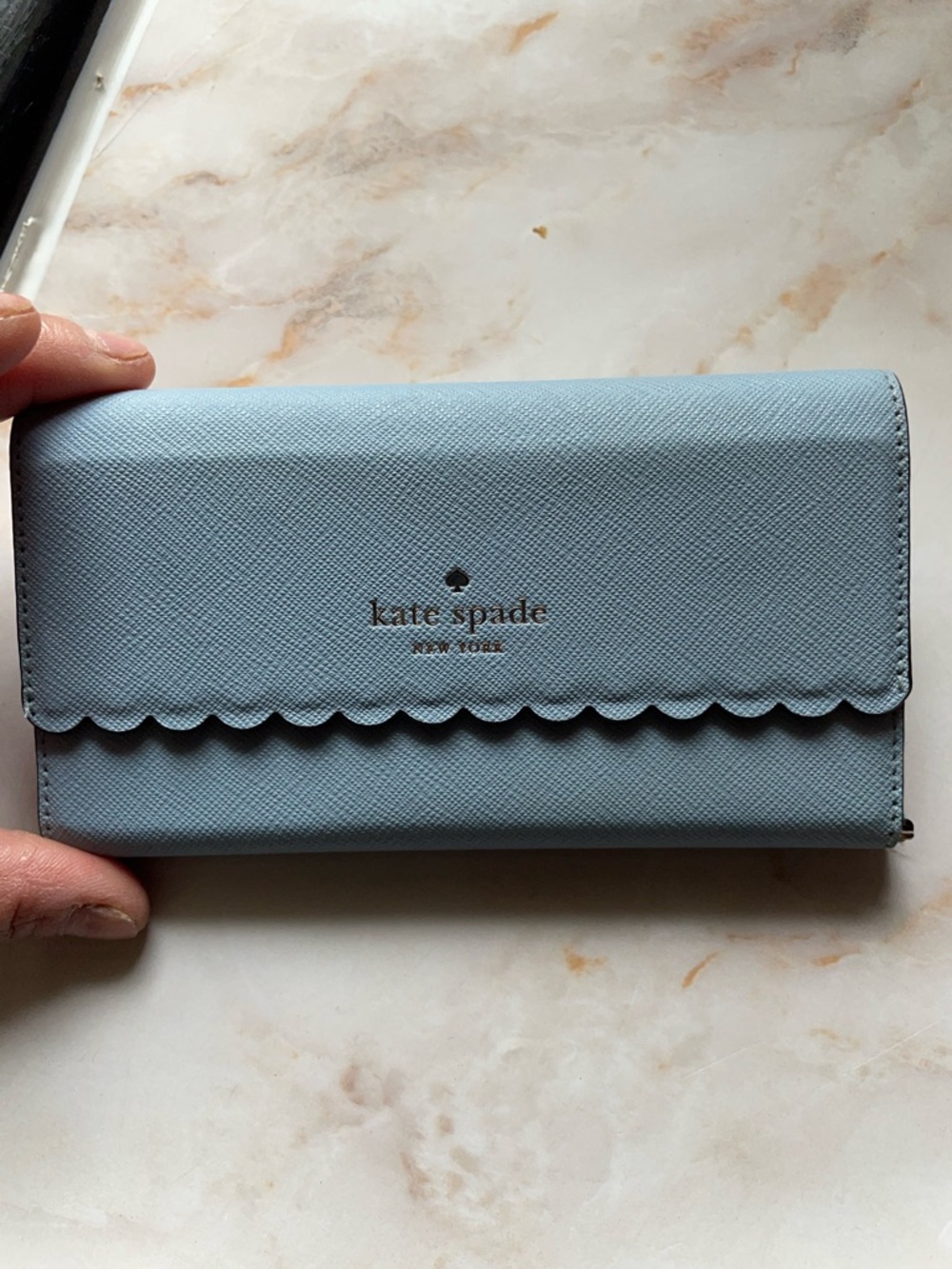 kate spade light blue scalloped flap phone wallet